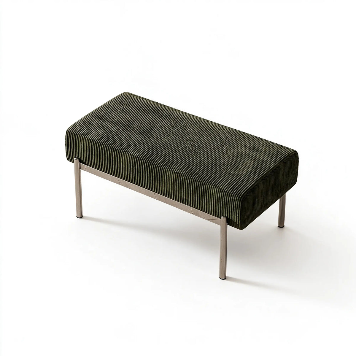 LIVARA Modern Upholstered Bench PU Leather Seat High Density Foam Curved Base for Entryway Bedroom Living Room - Green