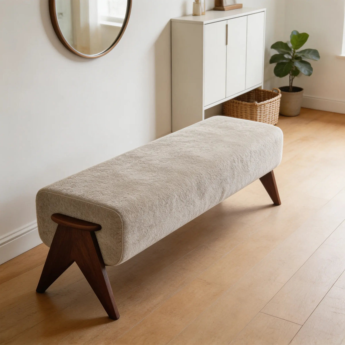 LIVARA Chenille Upholstered Bench High Resilience Cushion Solid Wood Legs 100/140cm for Bedroom Entryway Living Room - Grey