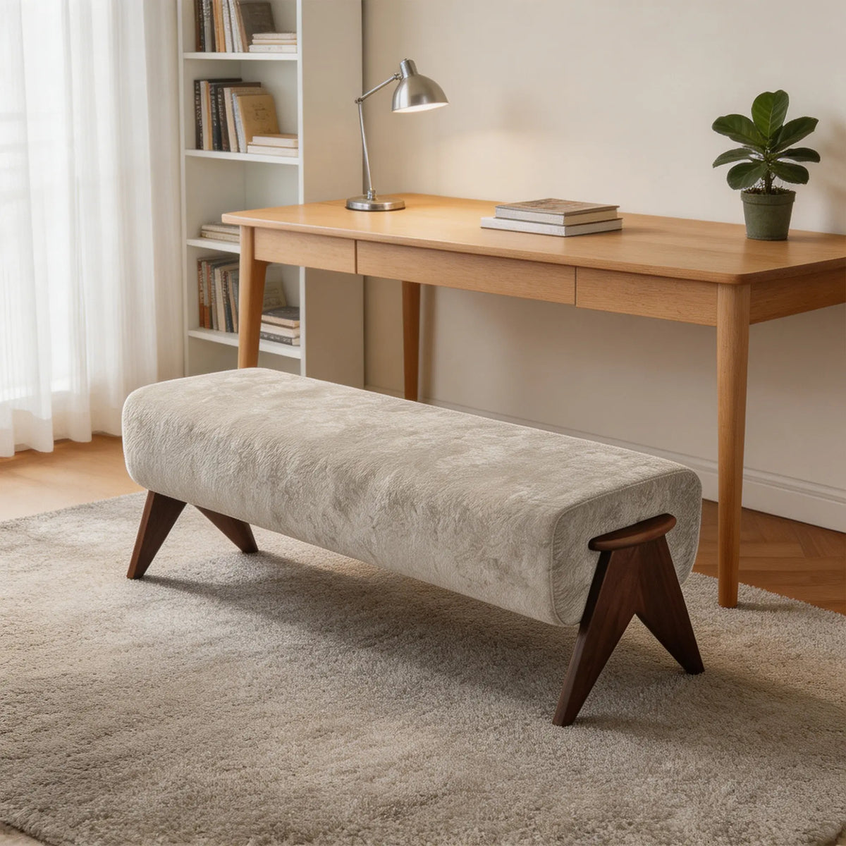 LIVARA Chenille Upholstered Bench High Resilience Cushion Solid Wood Legs 100/140cm for Bedroom Entryway Living Room - Grey