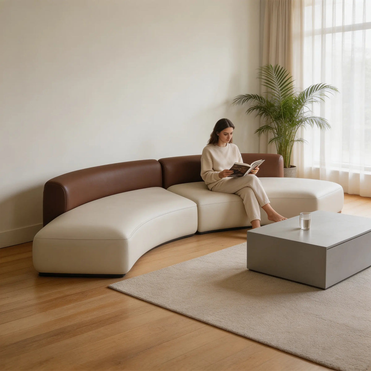 LIVARA Curved Modular Sofa Wraparound Backrest High Resilience Cushioning for Living Room Hotel Lobby Reception Area