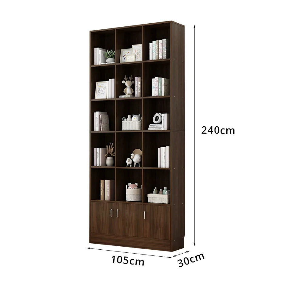 LIVARA Nordic Maple Bookcase 90/105cm - Multi-Tier Storage Cabinet with Doors & Back Panel for Living Room - Walnut