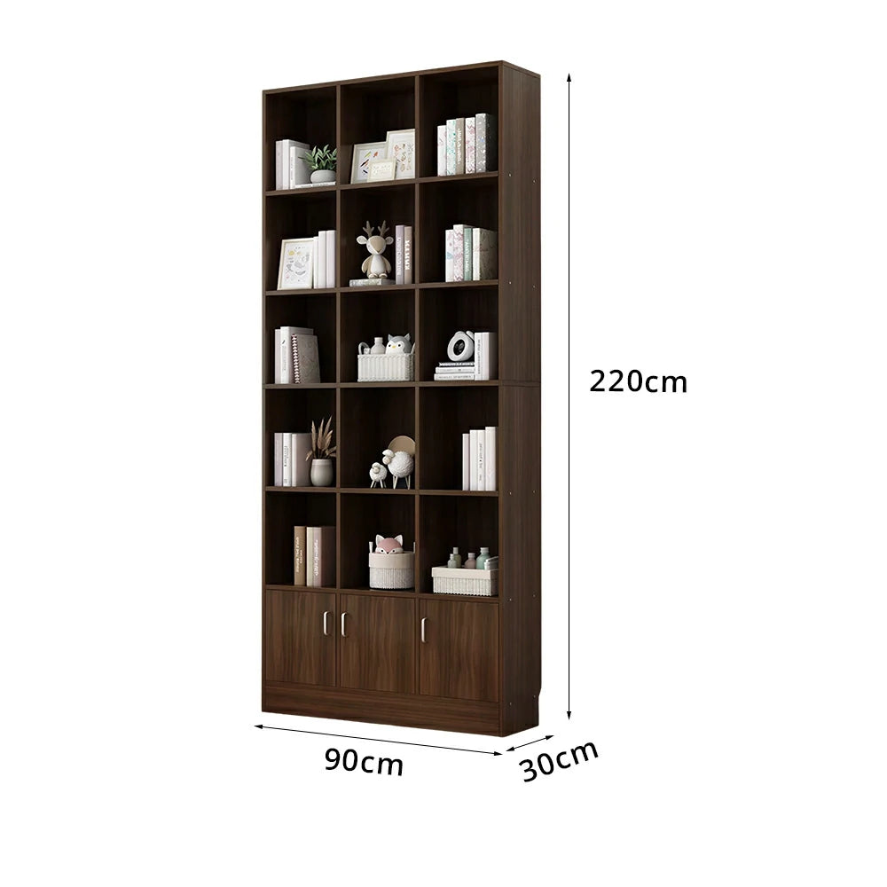 LIVARA Nordic Maple Bookcase 90/105cm - Multi-Tier Storage Cabinet with Doors & Back Panel for Living Room - Walnut