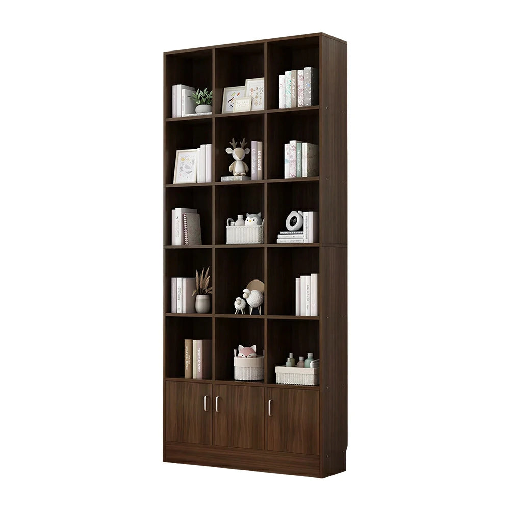 LIVARA Nordic Maple Bookcase 90/105cm - Multi-Tier Storage Cabinet with Doors & Back Panel for Living Room - Walnut
