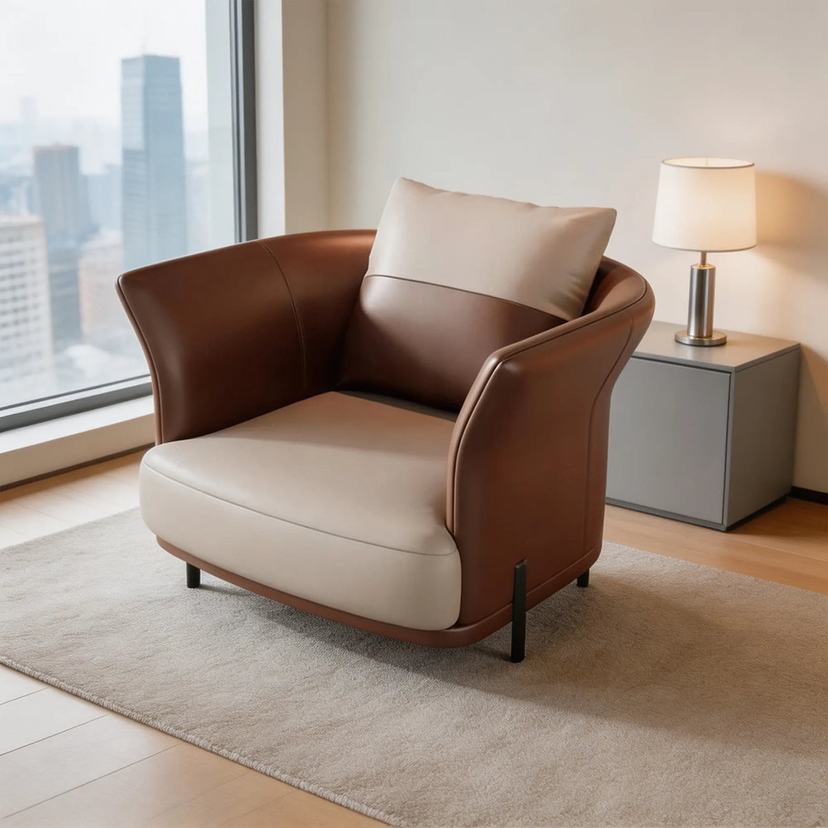 LIVARA Curved Modular Sofa Cat Scratch Resistant Upholstery High Resilience Cushioning for Living Room Hotel Lobby Reception Area - Coffee & White
