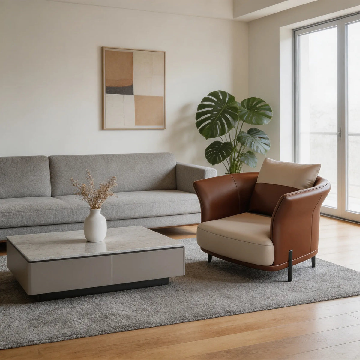 LIVARA Curved Modular Sofa Cat Scratch Resistant Upholstery High Resilience Cushioning for Living Room Hotel Lobby Reception Area - Coffee & White