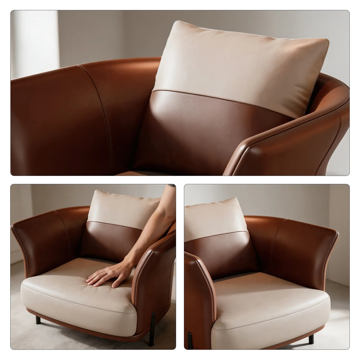 LIVARA Curved Modular Sofa Cat Scratch Resistant Upholstery High Resilience Cushioning for Living Room Hotel Lobby Reception Area - Coffee & White