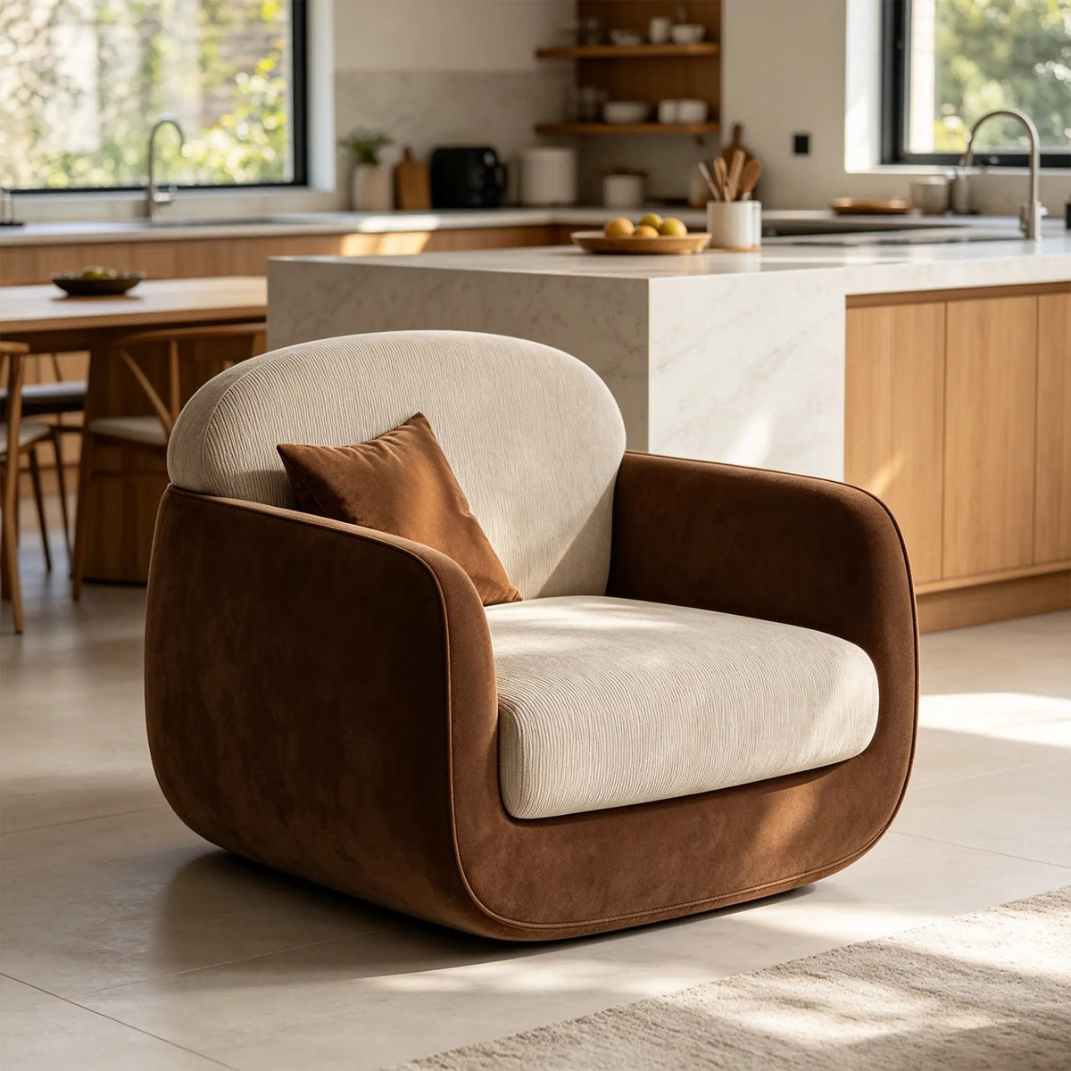 LIVARA Modern Lounge Armchair Dual Texture Upholstery High Rebound Cushioning Solid Wood Frame for Living Room Bedroom Reading Corner - Brown