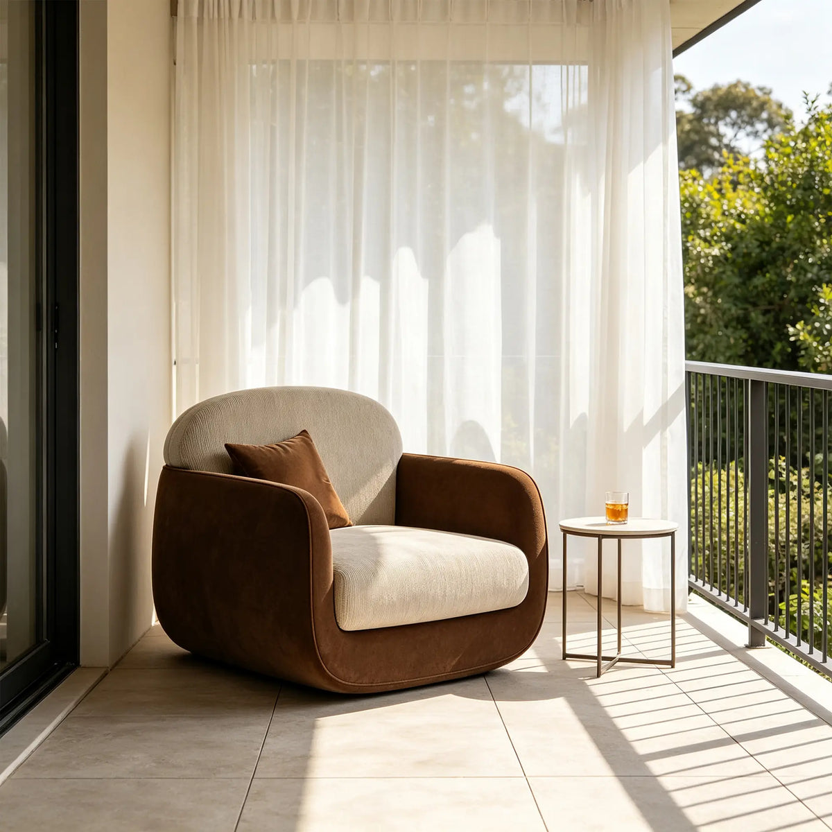LIVARA Modern Lounge Armchair Dual Texture Upholstery High Rebound Cushioning Solid Wood Frame for Living Room Bedroom Reading Corner - Brown