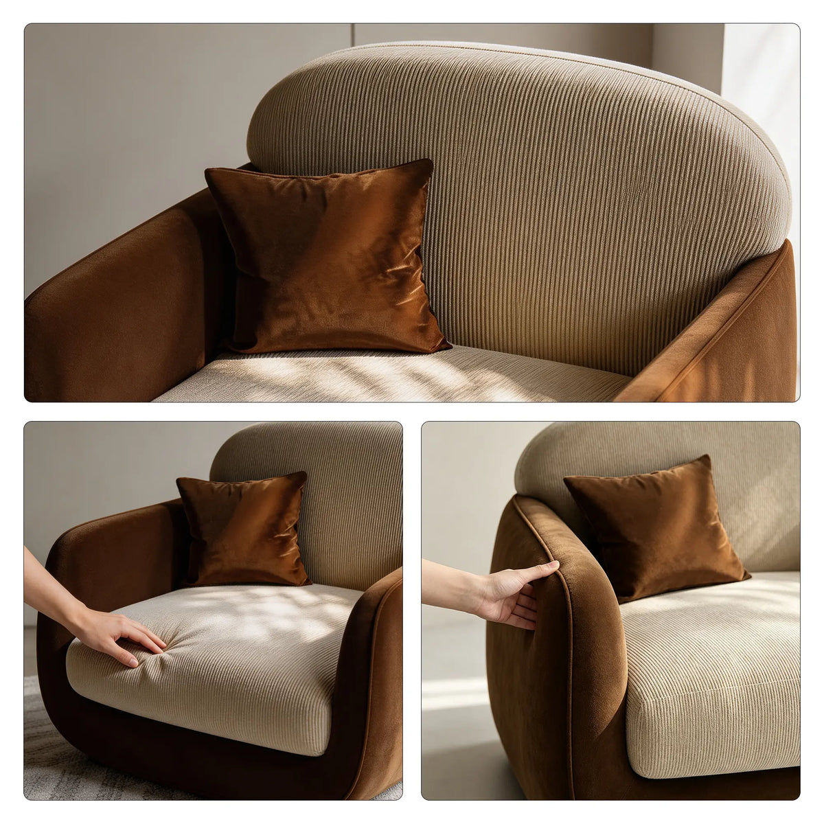 LIVARA Modern Lounge Armchair Dual Texture Upholstery High Rebound Cushioning Solid Wood Frame for Living Room Bedroom Reading Corner - Brown
