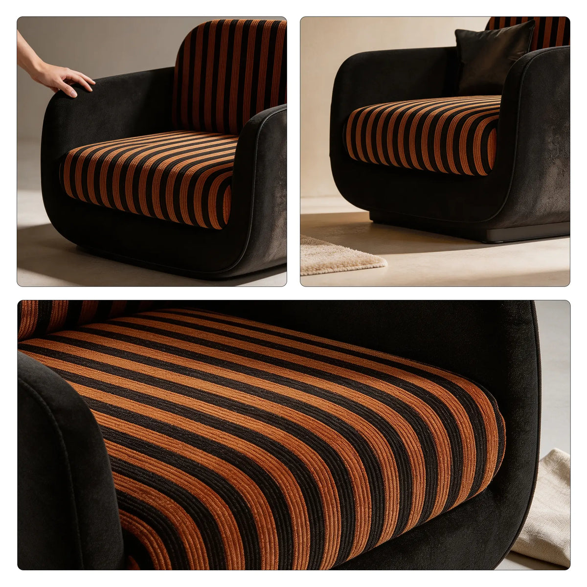 LIVARA Modern Lounge Armchair Dual Texture Upholstery High Rebound Cushioning Solid Wood Frame for Living Room Bedroom Reading Corner - Black