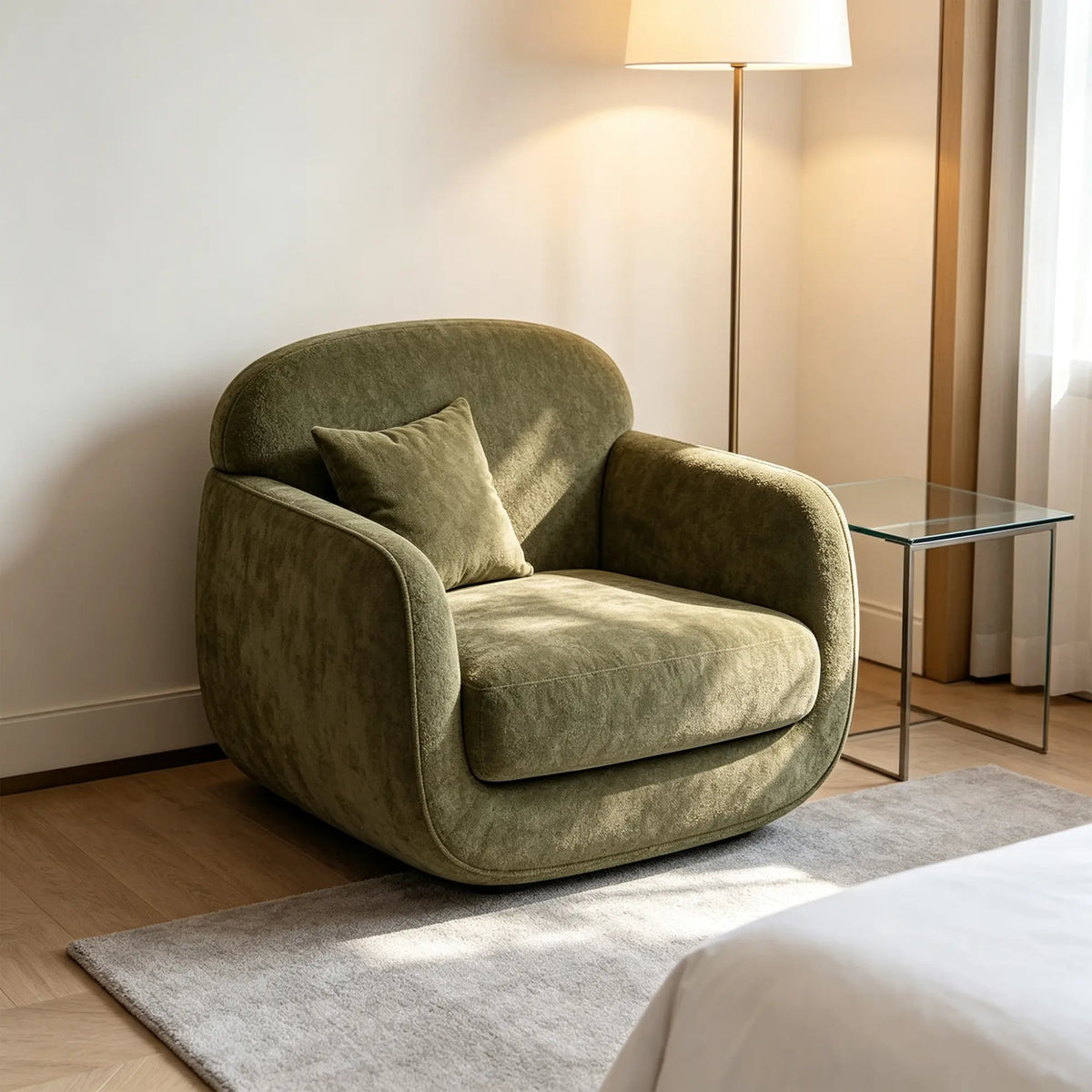 LIVARA Modern Lounge Armchair Dual Texture Upholstery High Rebound Cushioning Solid Wood Frame for Living Room Bedroom Reading Corner - Green