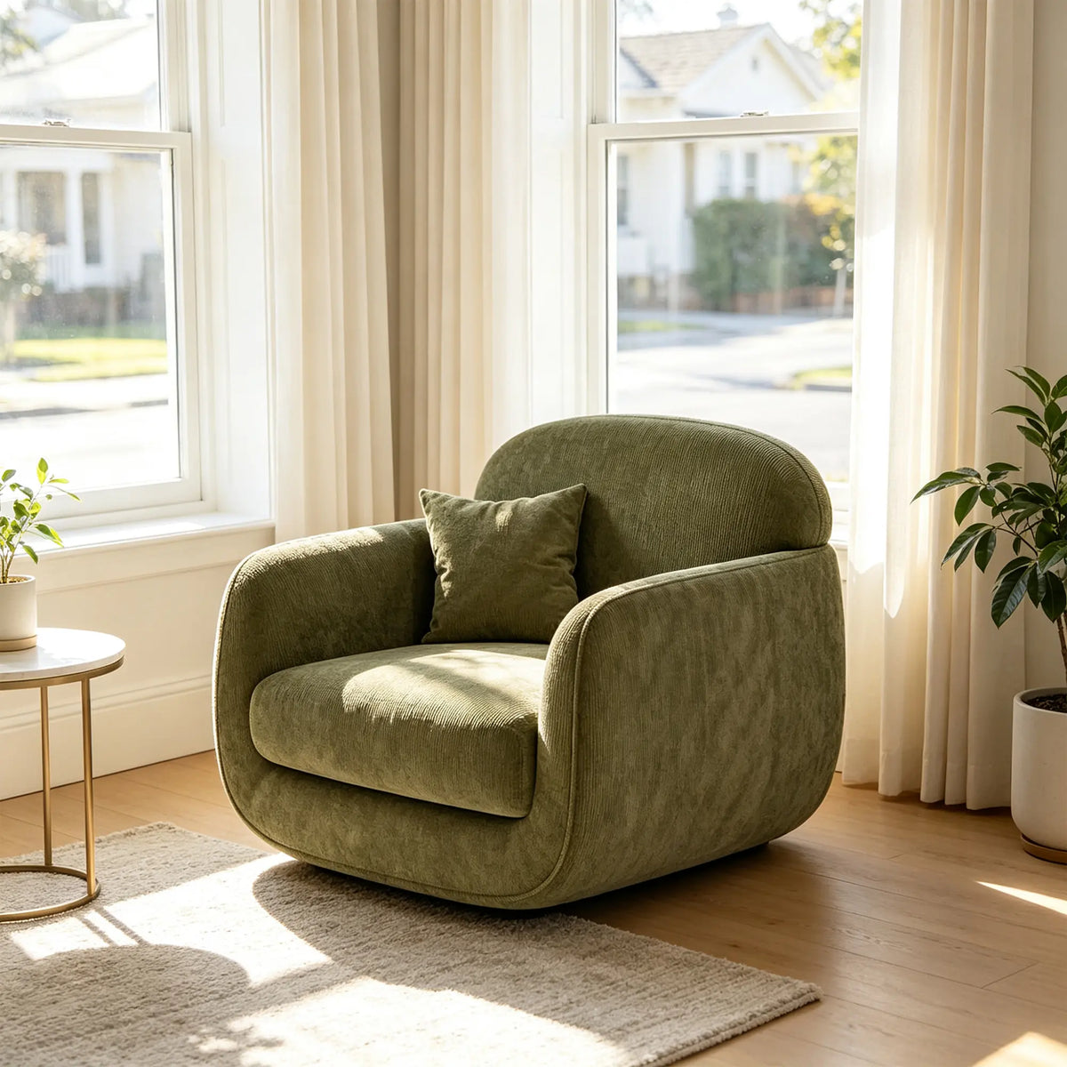 LIVARA Modern Lounge Armchair Dual Texture Upholstery High Rebound Cushioning Solid Wood Frame for Living Room Bedroom Reading Corner - Green