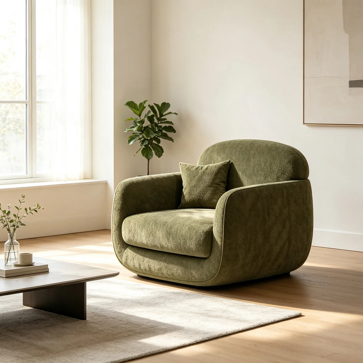 LIVARA Modern Lounge Armchair Dual Texture Upholstery High Rebound Cushioning Solid Wood Frame for Living Room Bedroom Reading Corner - Green