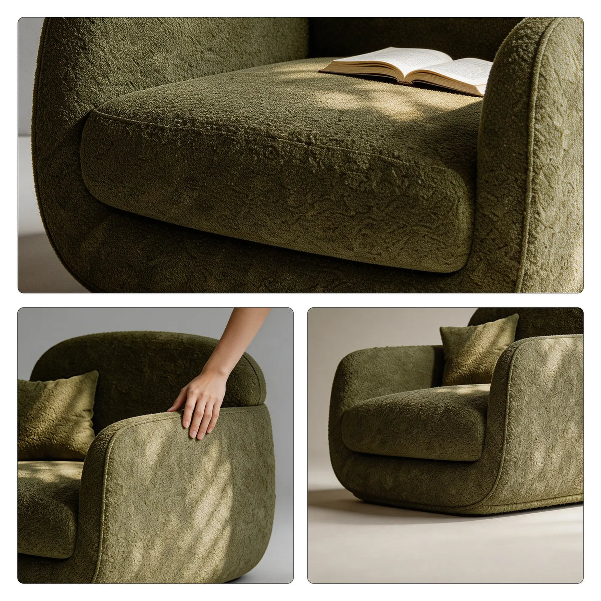 LIVARA Modern Lounge Armchair Dual Texture Upholstery High Rebound Cushioning Solid Wood Frame for Living Room Bedroom Reading Corner - Green