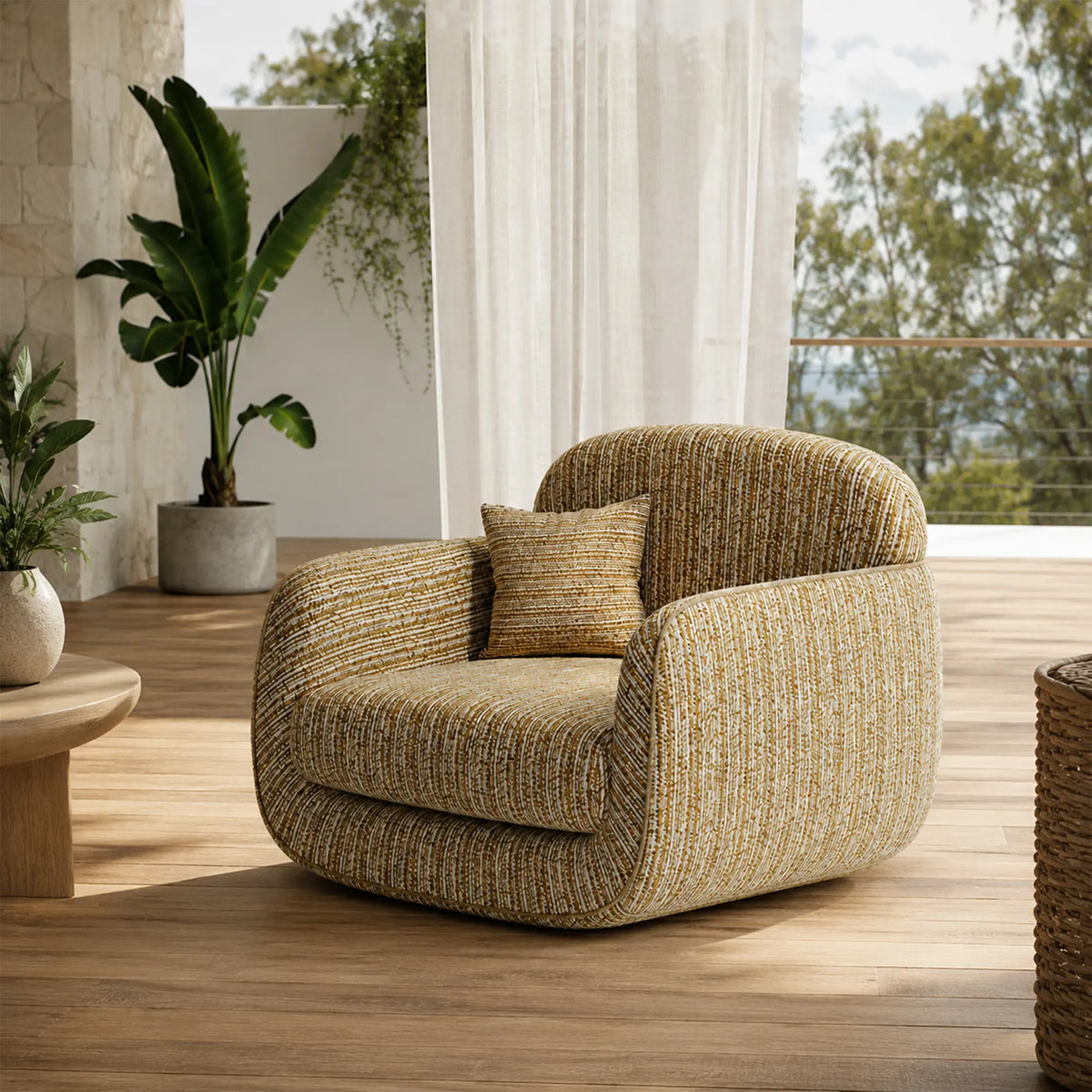LIVARA Contemporary Accent Chair Curved High Backrest Corduroy Velvet Upholstery Ergonomic Support for Living Room Bedroom Lounge - Brown