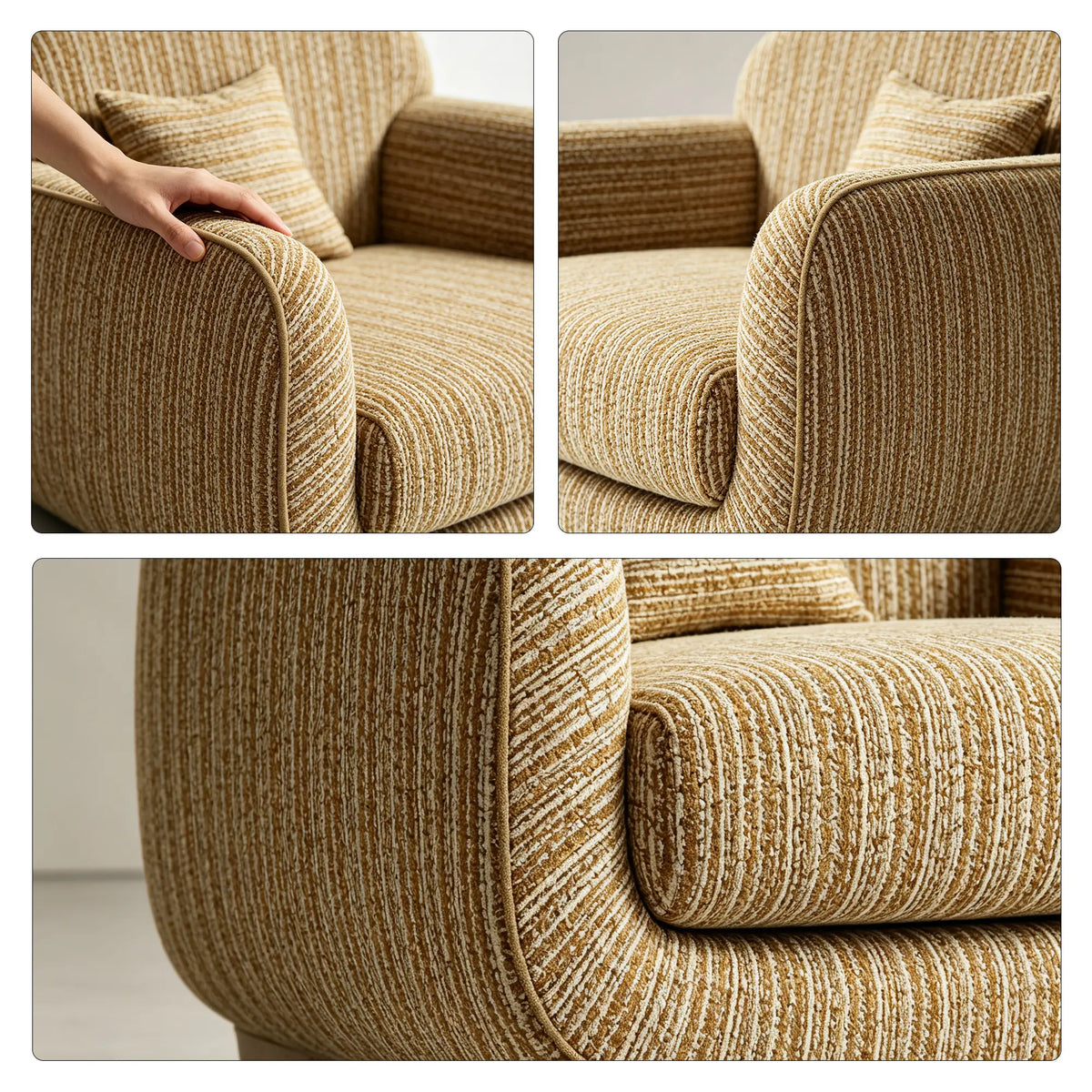 LIVARA Contemporary Accent Chair Curved High Backrest Corduroy Velvet Upholstery Ergonomic Support for Living Room Bedroom Lounge - Brown