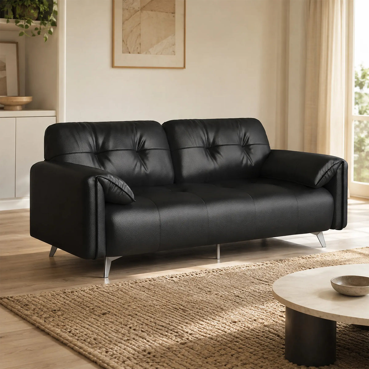 LIVARA Modern Sofa Scratch Resistant Upholstery Spring Seat High Resilience Foam 150/170cm for Living Room Apartment Lounge - Black