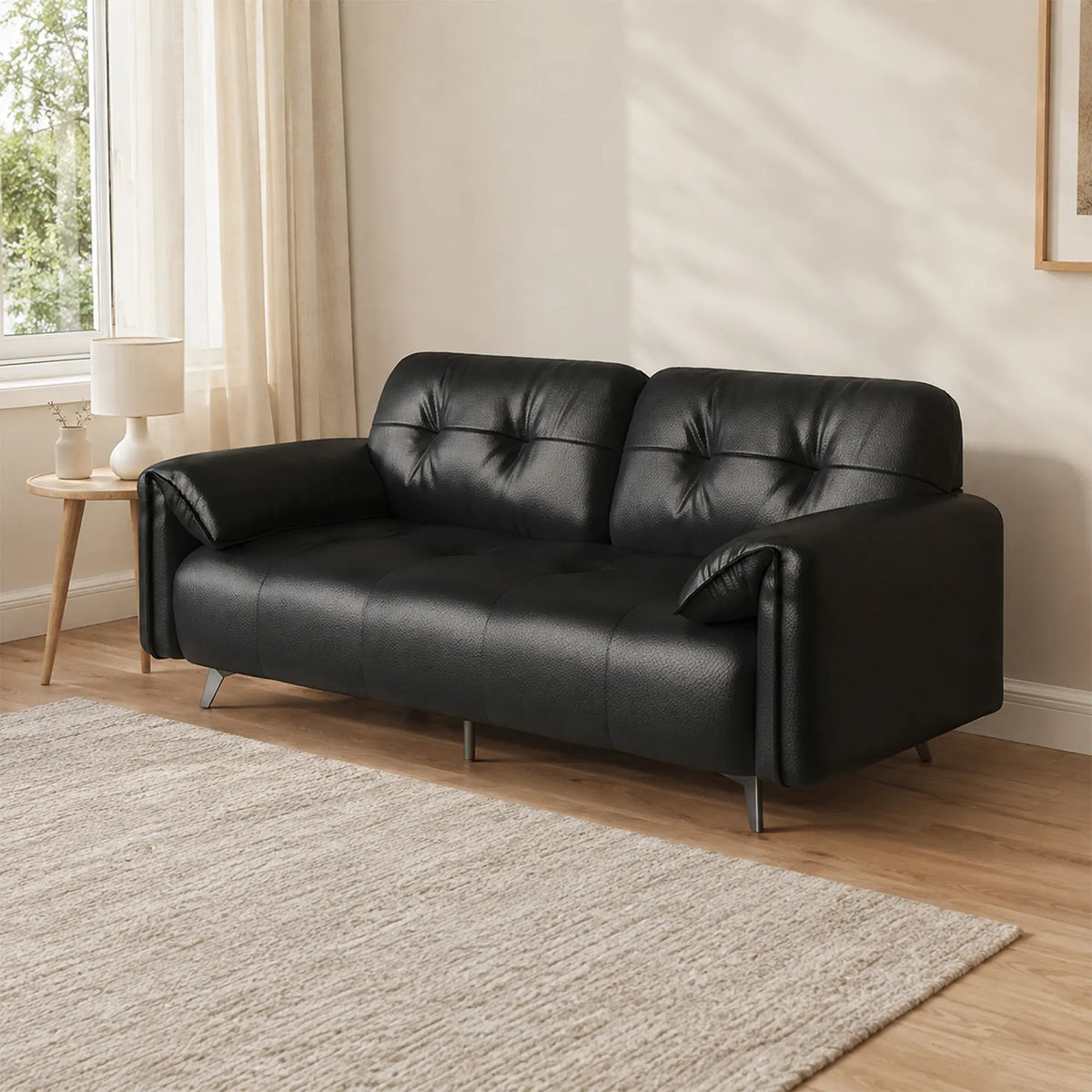 LIVARA Modern Sofa Scratch Resistant Upholstery Spring Seat High Resilience Foam 150/170cm for Living Room Apartment Lounge - Black