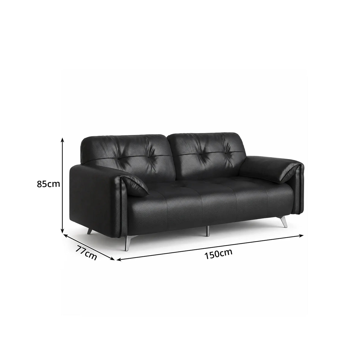 LIVARA Modern Sofa Scratch Resistant Upholstery Spring Seat High Resilience Foam 150/170cm for Living Room Apartment Lounge - Black