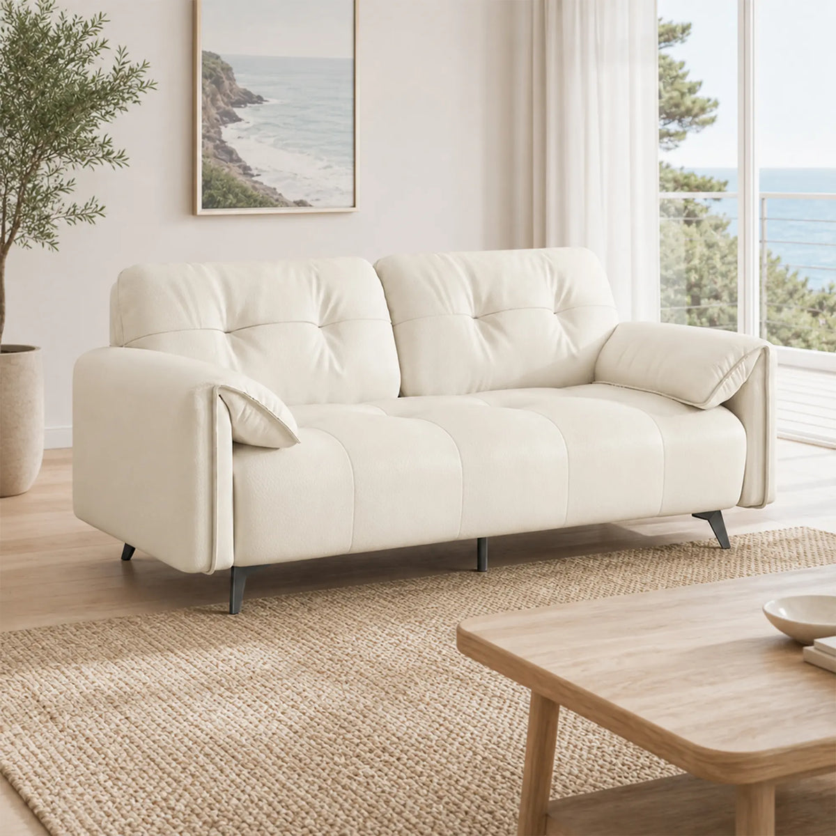 LIVARA Modern Sofa Scratch Resistant Upholstery Spring Seat High Resilience Foam 150/170cm for Living Room Apartment Lounge - White