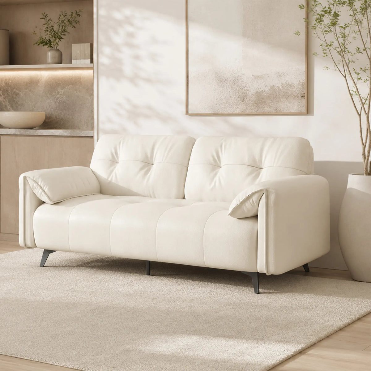 LIVARA Modern Sofa Scratch Resistant Upholstery Spring Seat High Resilience Foam 150/170cm for Living Room Apartment Lounge - White