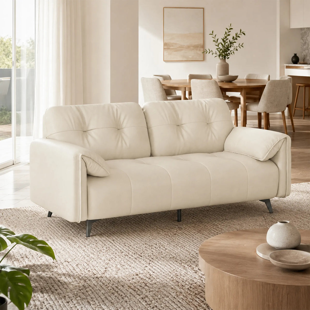 LIVARA Modern Sofa Scratch Resistant Upholstery Spring Seat High Resilience Foam 150/170cm for Living Room Apartment Lounge - White