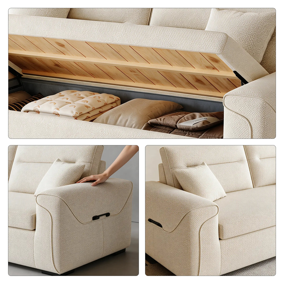 LIVARA Modern Fabric Sofa Cotton Linen Upholstery Latex Cushioning Solid Wood Frame 180/200cm for Living Room Apartment - White