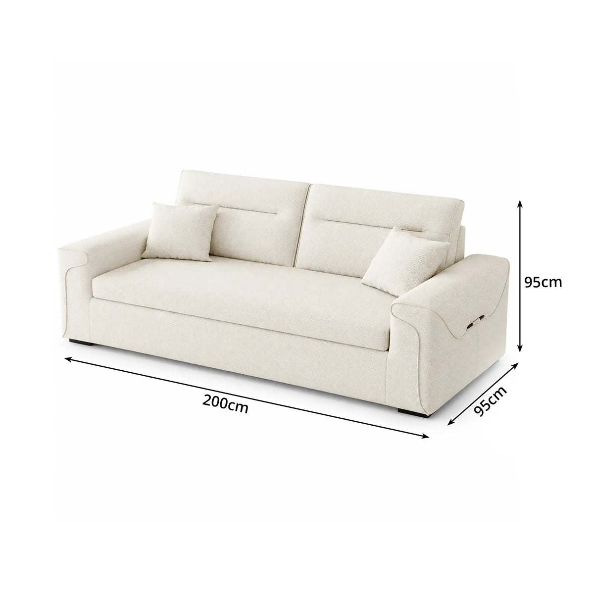 LIVARA Modern Fabric Sofa Cotton Linen Upholstery Latex Cushioning Solid Wood Frame 180/200cm for Living Room Apartment - White
