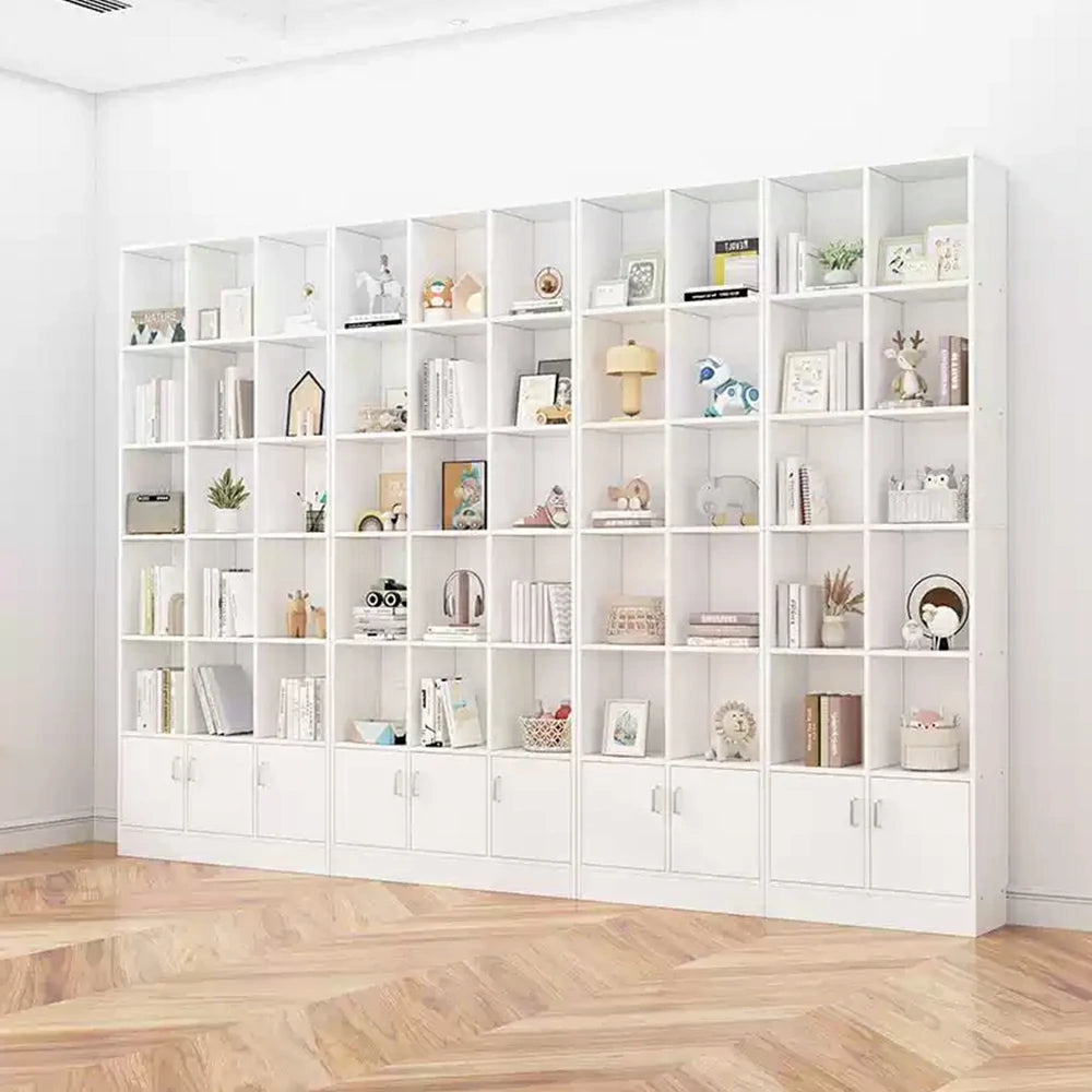 LIVARA Nordic Maple Bookcase 60/70cm - Multi-Tier Storage Cabinet with Doors & Back Panel for Living Room - White