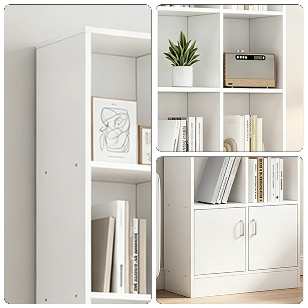 LIVARA Nordic Maple Bookcase 60/70cm - Multi-Tier Storage Cabinet with Doors & Back Panel for Living Room - White