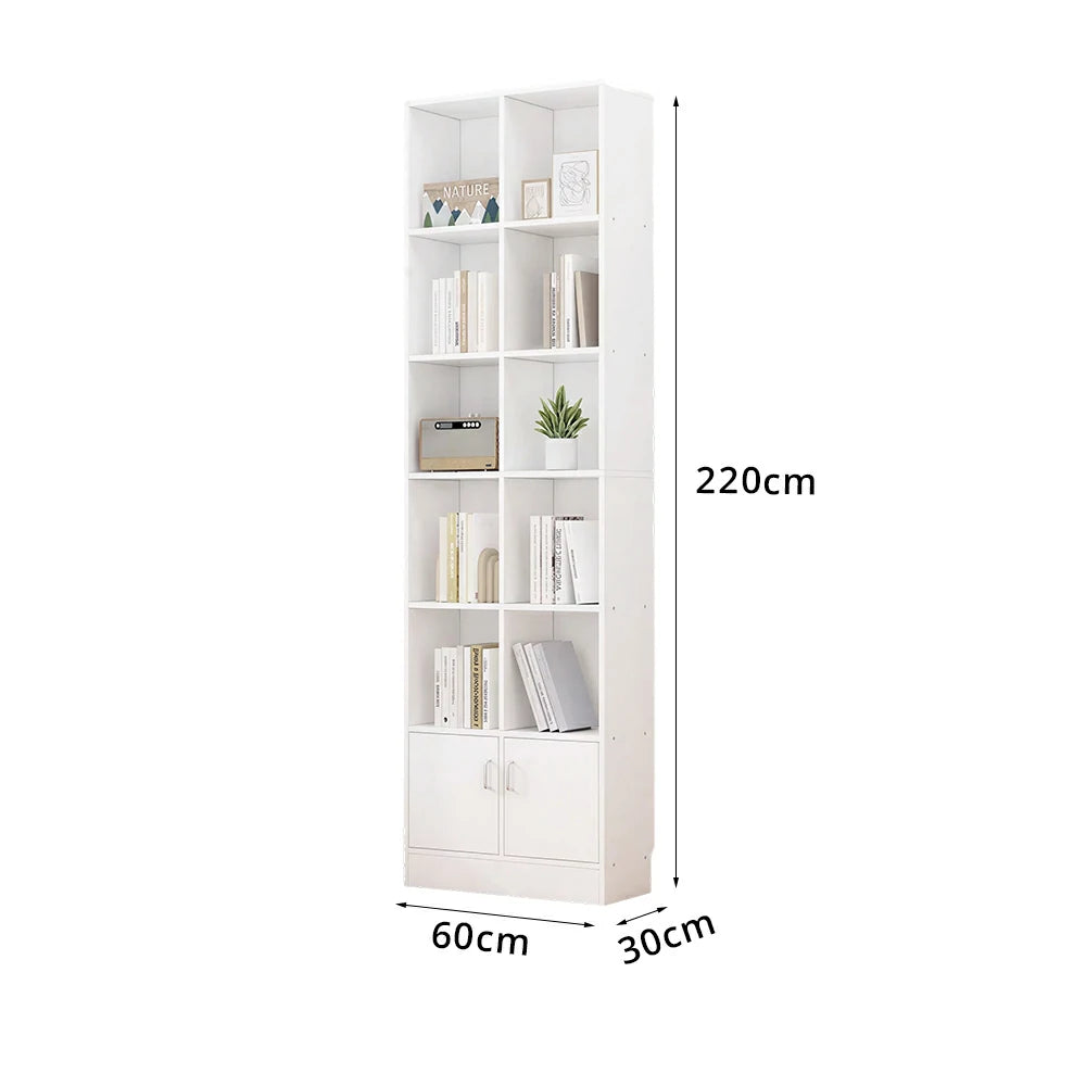 LIVARA Nordic Maple Bookcase 60/70cm - Multi-Tier Storage Cabinet with Doors & Back Panel for Living Room - White