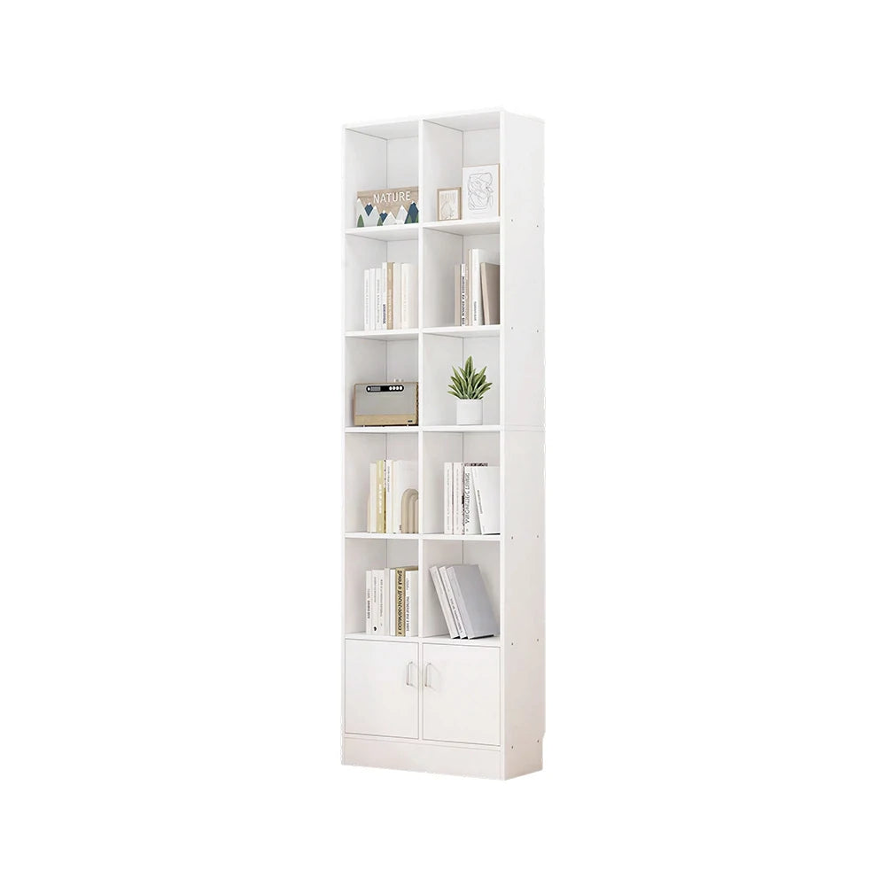LIVARA Nordic Maple Bookcase 60/70cm - Multi-Tier Storage Cabinet with Doors & Back Panel for Living Room - White