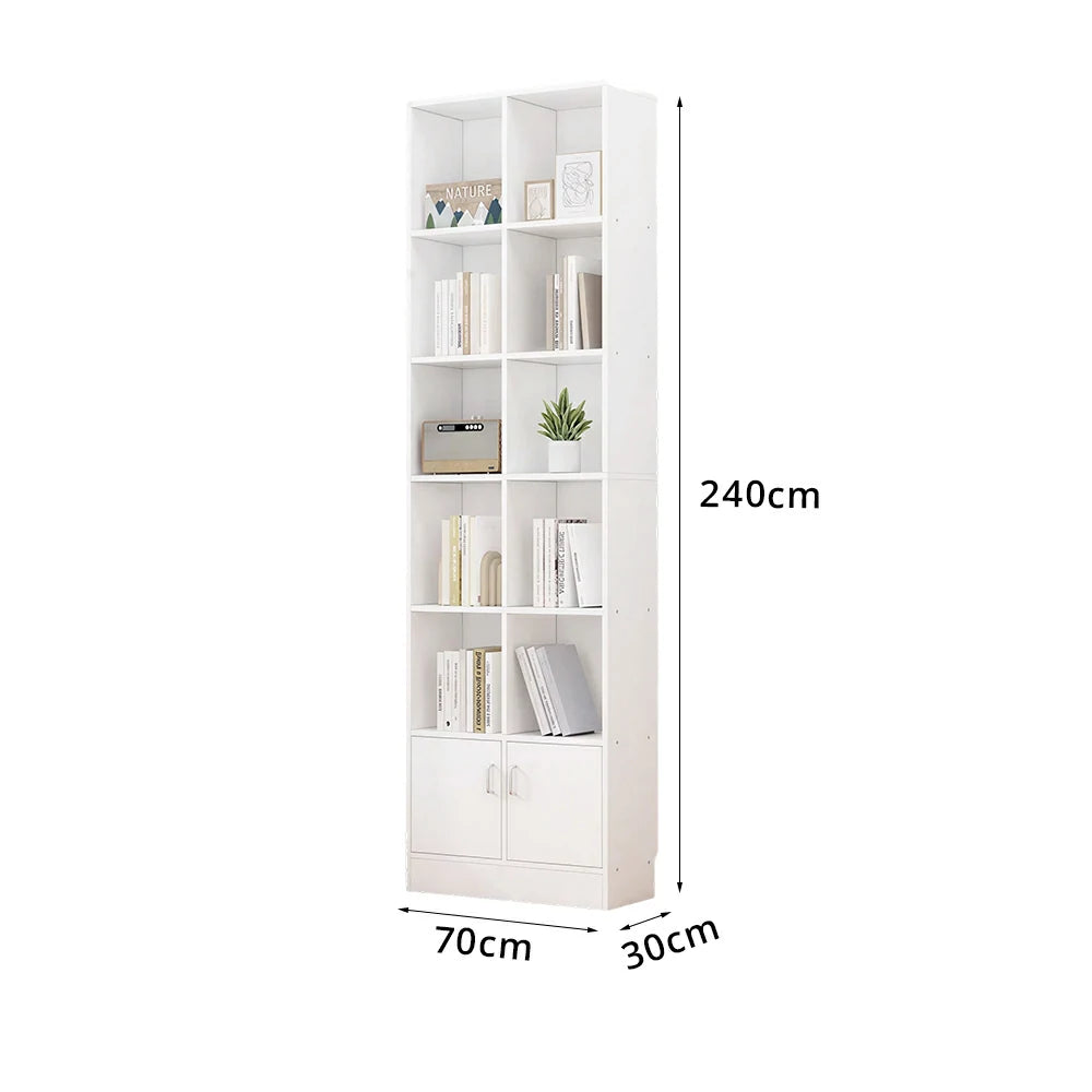 LIVARA Nordic Maple Bookcase 60/70cm - Multi-Tier Storage Cabinet with Doors & Back Panel for Living Room - White