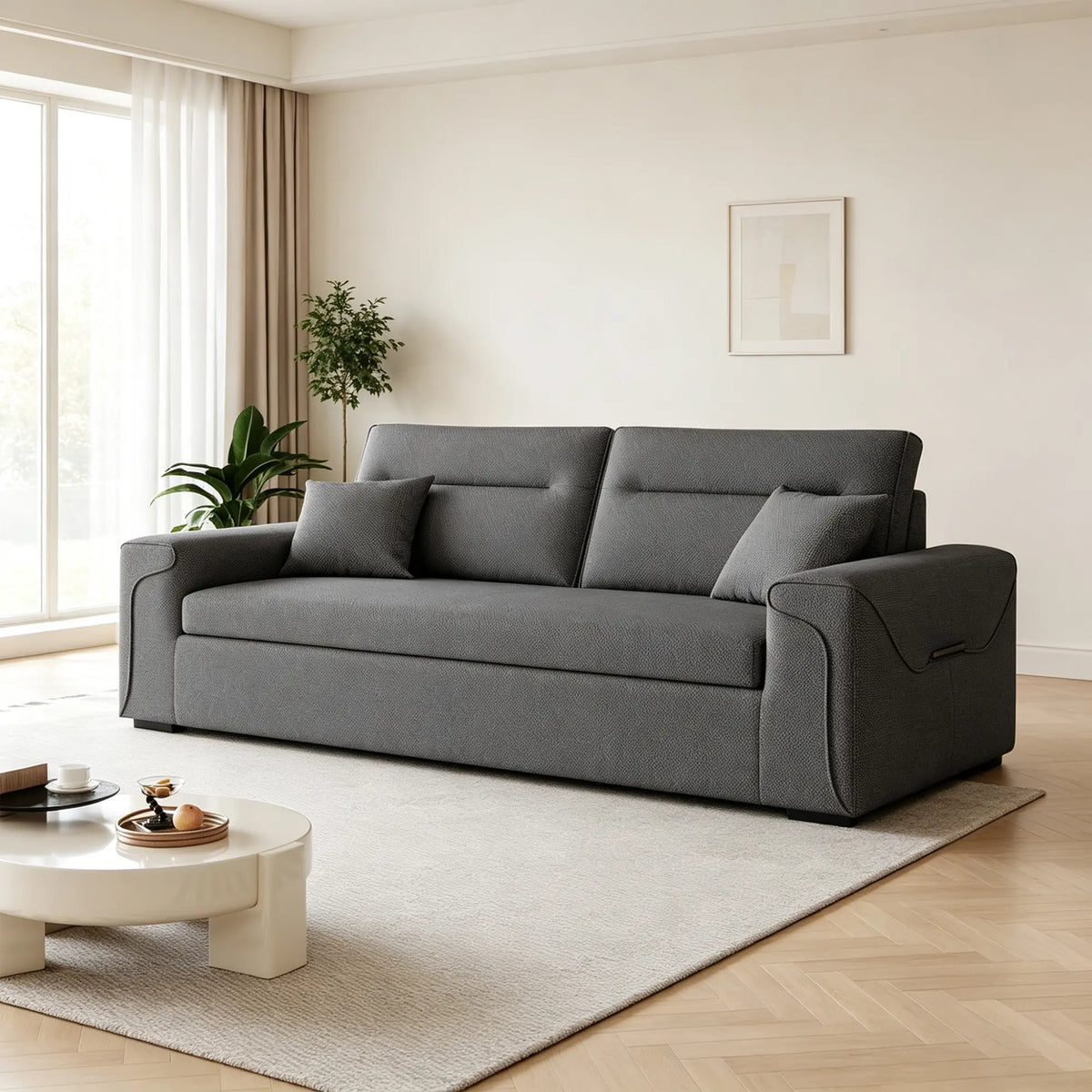 LIVARA Modern Fabric Sofa Cotton Linen Upholstery Latex Cushioning Solid Wood Frame 180/200cm for Living Room Apartment - Grey