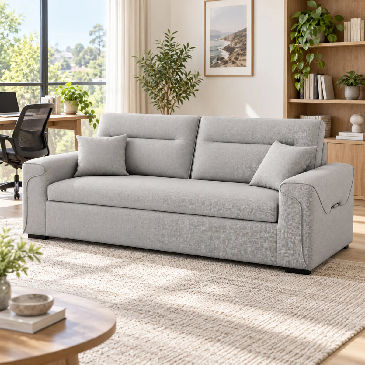 LIVARA Modern Fabric Sofa Cotton Linen Upholstery Latex Cushioning Solid Wood Frame 180/200cm for Living Room Apartment - Light Grey