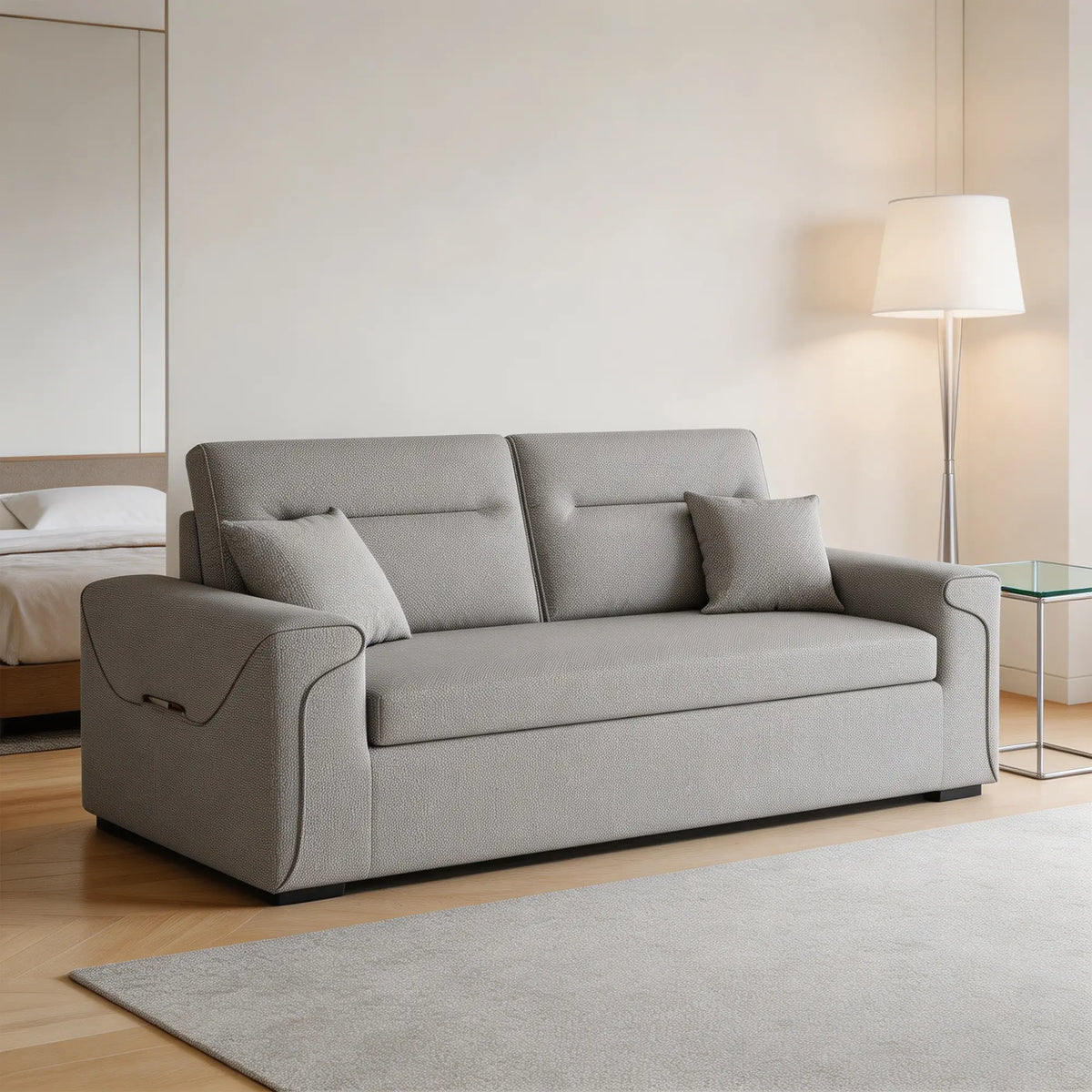 LIVARA Modern Fabric Sofa Cotton Linen Upholstery Latex Cushioning Solid Wood Frame 180/200cm for Living Room Apartment - Light Grey