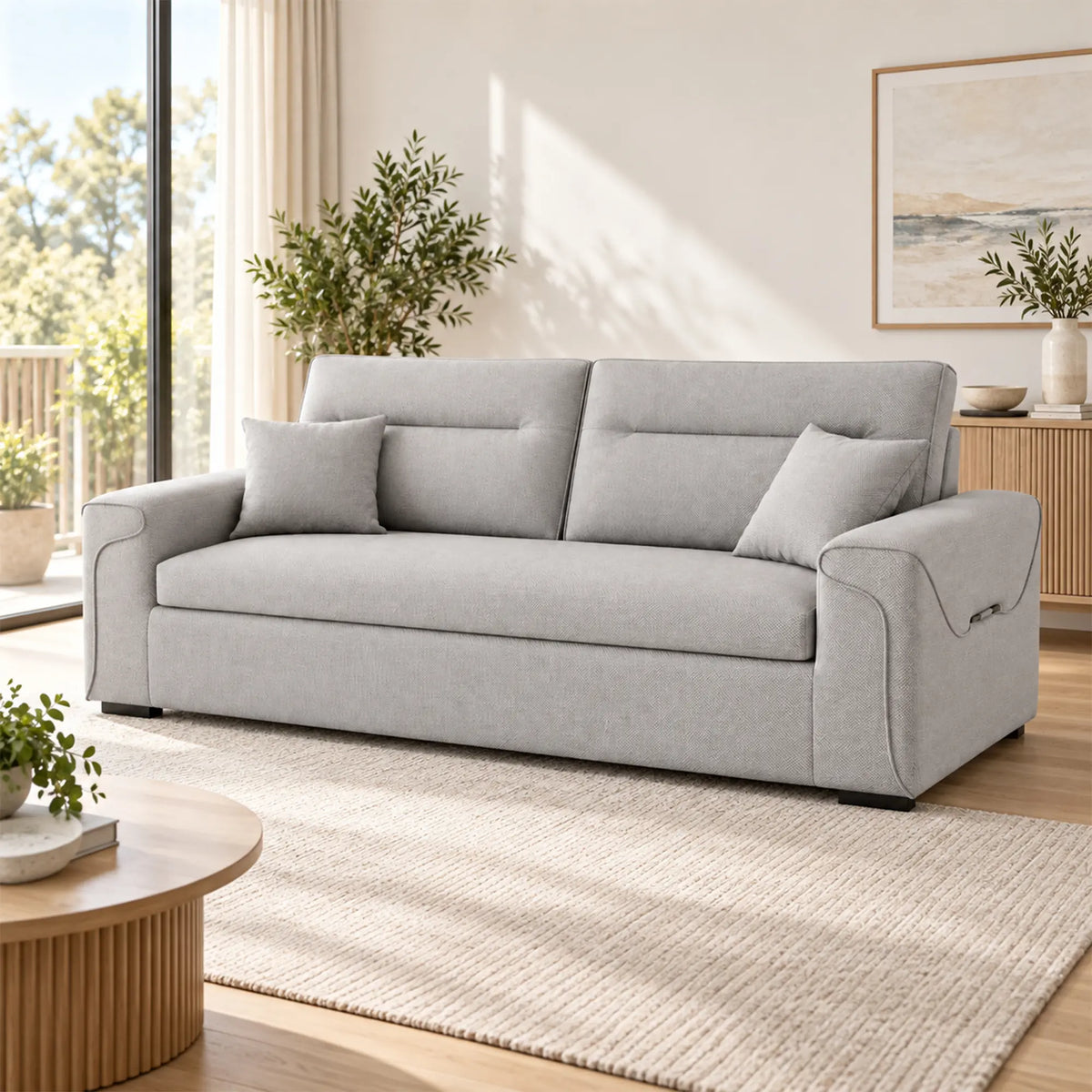 LIVARA Modern Fabric Sofa Cotton Linen Upholstery Latex Cushioning Solid Wood Frame 180/200cm for Living Room Apartment - Light Grey