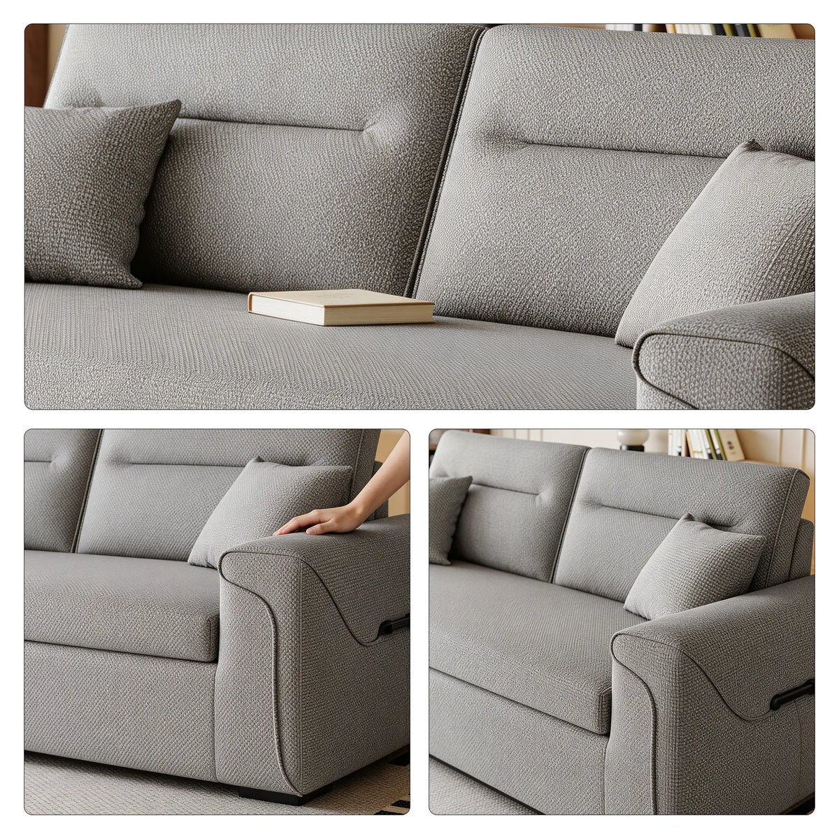 LIVARA Modern Fabric Sofa Cotton Linen Upholstery Latex Cushioning Solid Wood Frame 180/200cm for Living Room Apartment - Light Grey