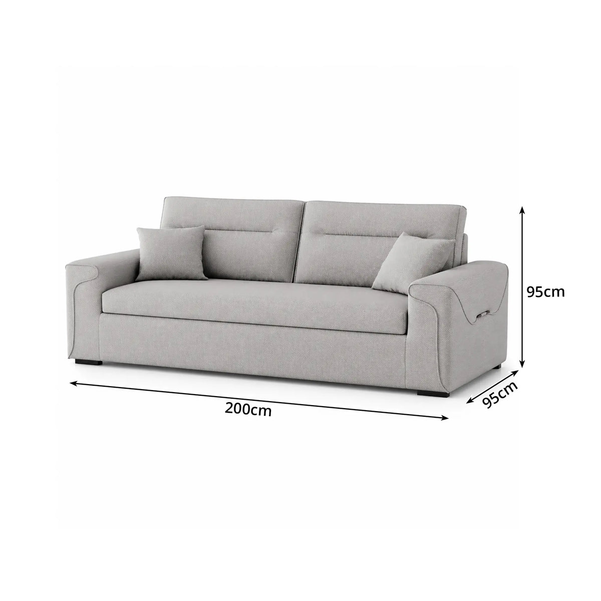 LIVARA Modern Fabric Sofa Cotton Linen Upholstery Latex Cushioning Solid Wood Frame 180/200cm for Living Room Apartment - Light Grey