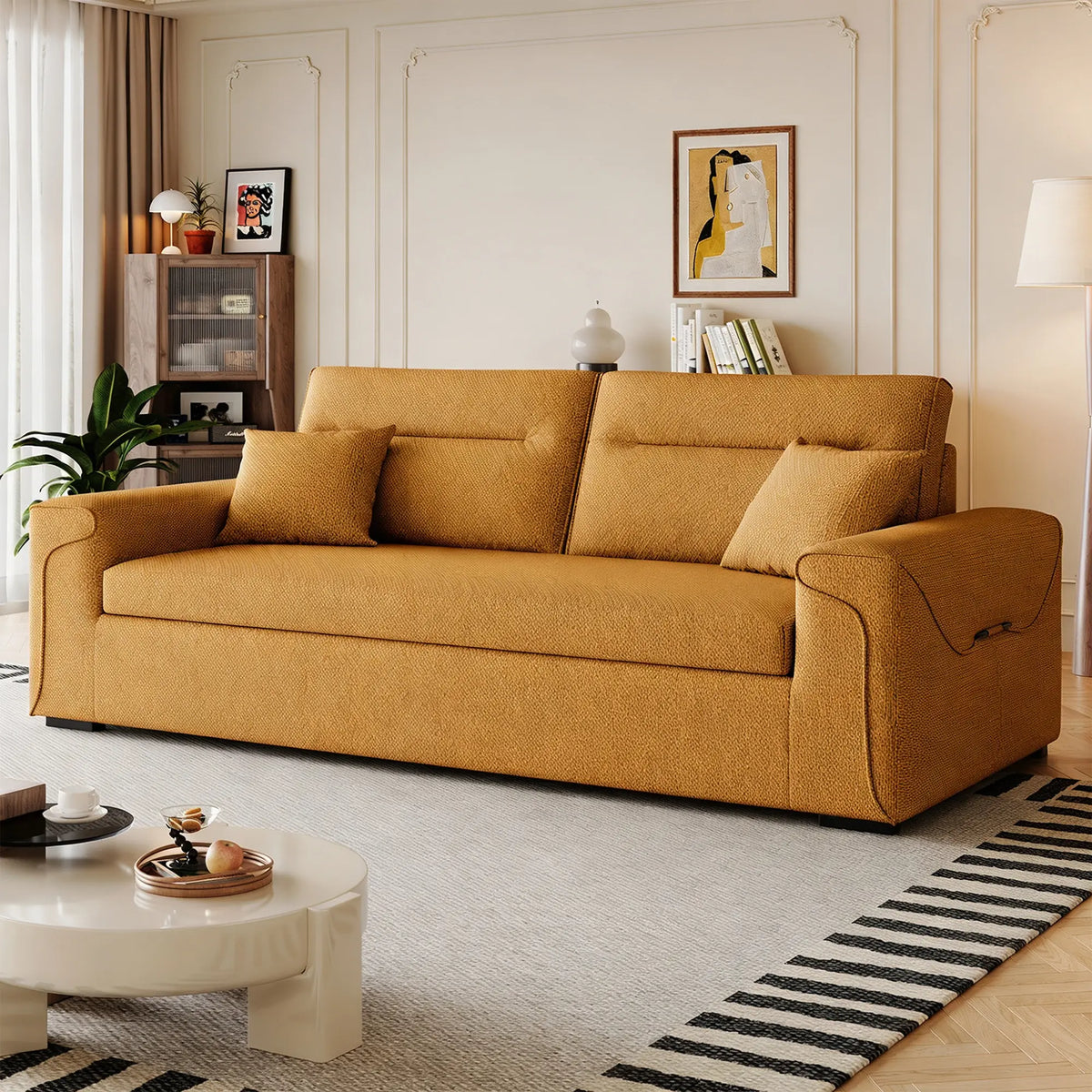 LIVARA Modern Fabric Sofa Cotton Linen Upholstery Latex Cushioning Solid Wood Frame 180/200cm for Living Room Apartment - Orange