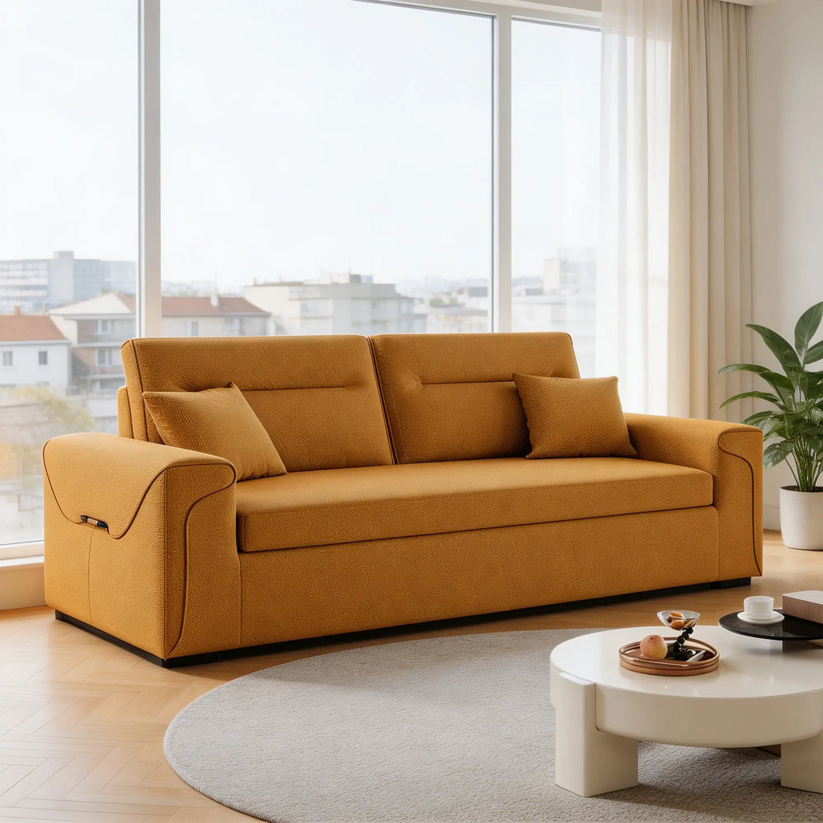 LIVARA Modern Fabric Sofa Cotton Linen Upholstery Latex Cushioning Solid Wood Frame 180/200cm for Living Room Apartment - Orange