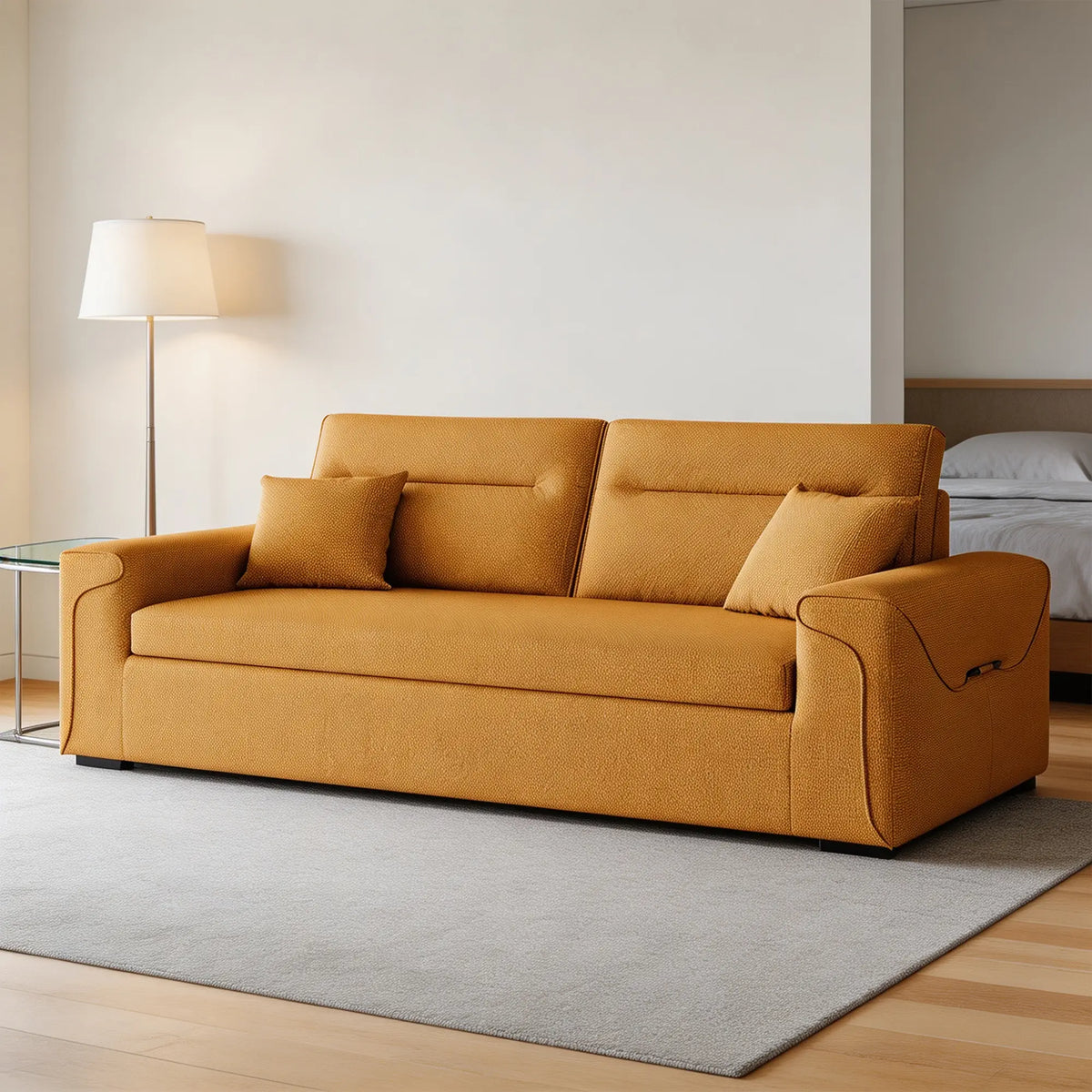 LIVARA Modern Fabric Sofa Cotton Linen Upholstery Latex Cushioning Solid Wood Frame 180/200cm for Living Room Apartment - Orange