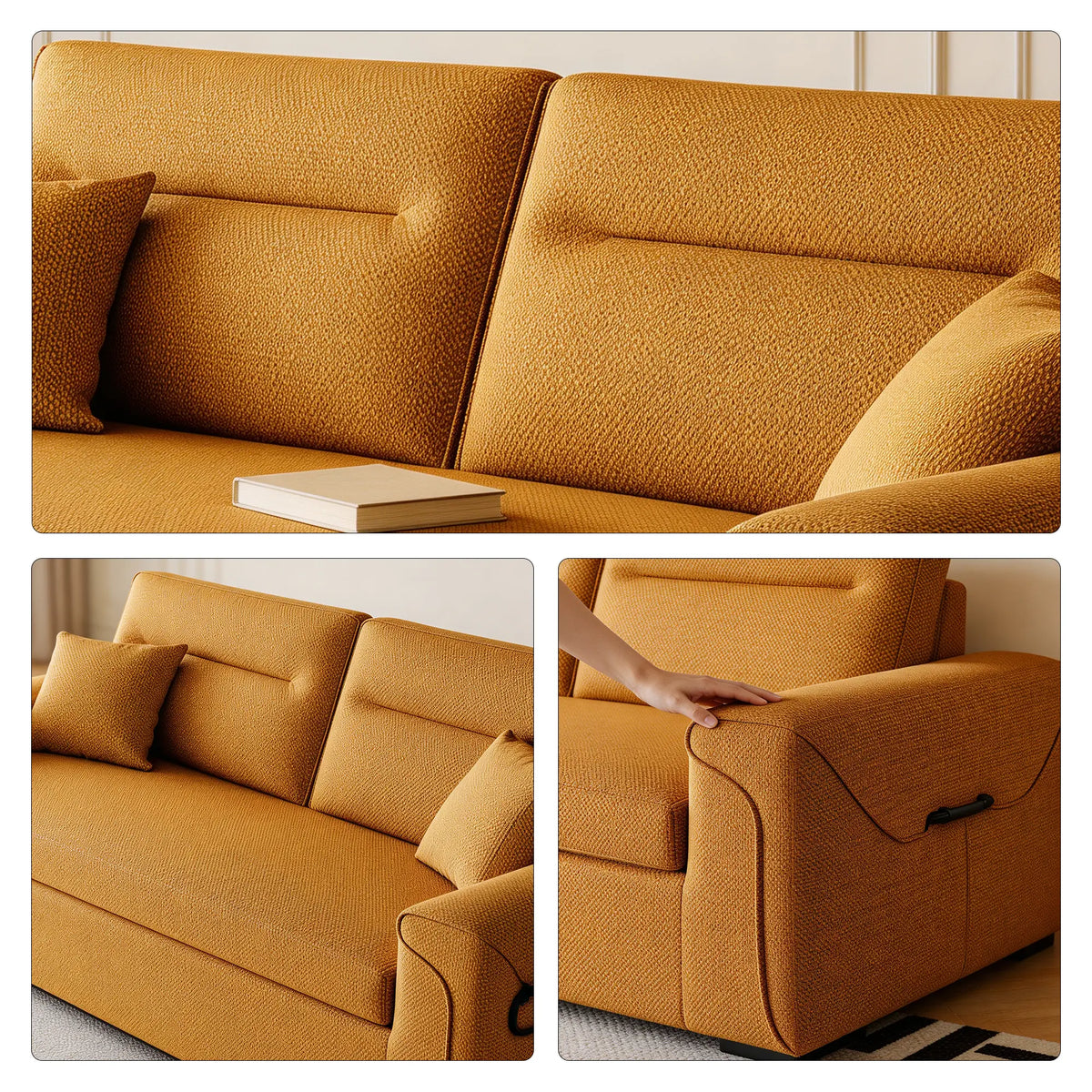 LIVARA Modern Fabric Sofa Cotton Linen Upholstery Latex Cushioning Solid Wood Frame 180/200cm for Living Room Apartment - Orange