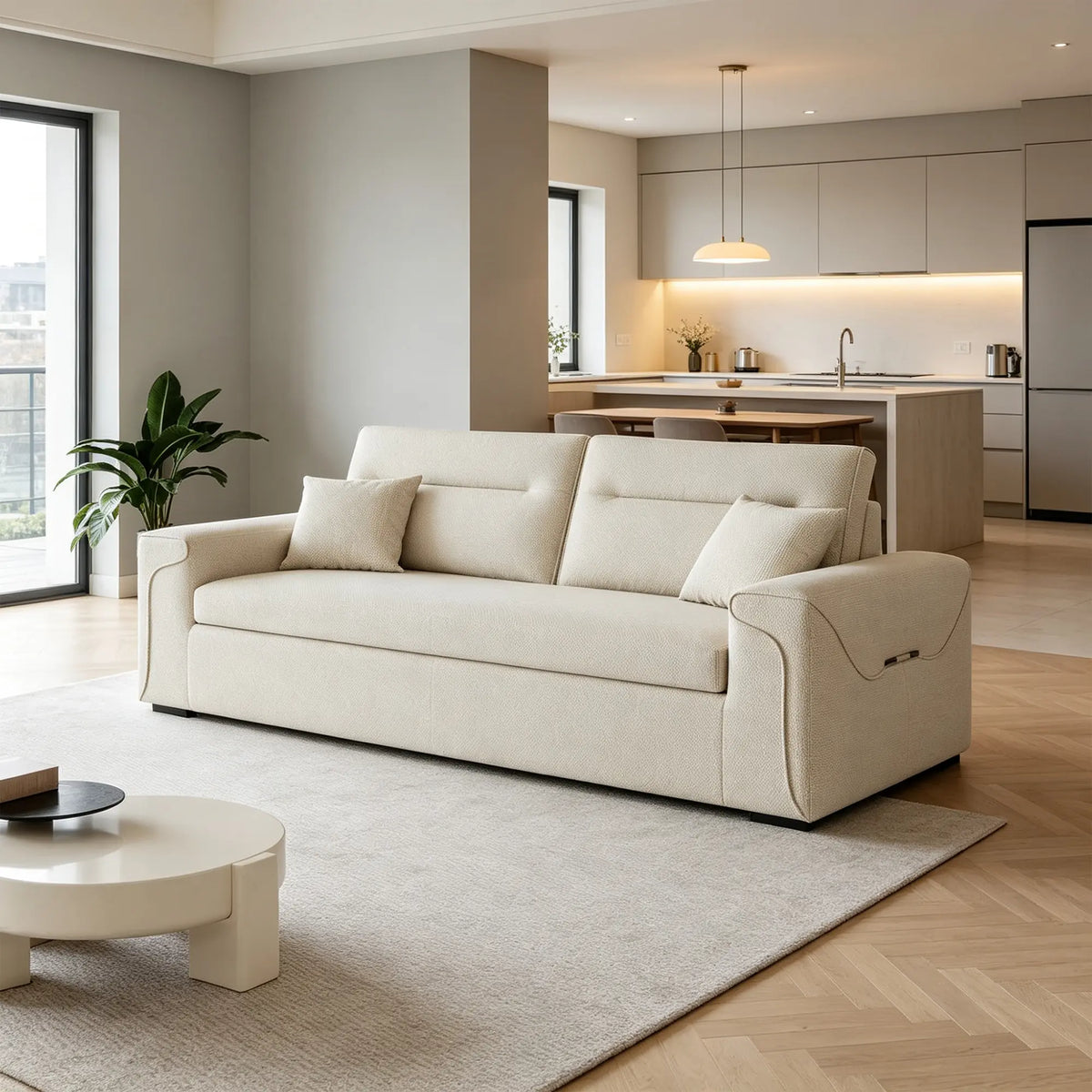 LIVARA Modern Fabric Sofa Cotton Linen Upholstery Latex Cushioning Solid Wood Frame 180/200cm for Living Room Apartment - Khaki