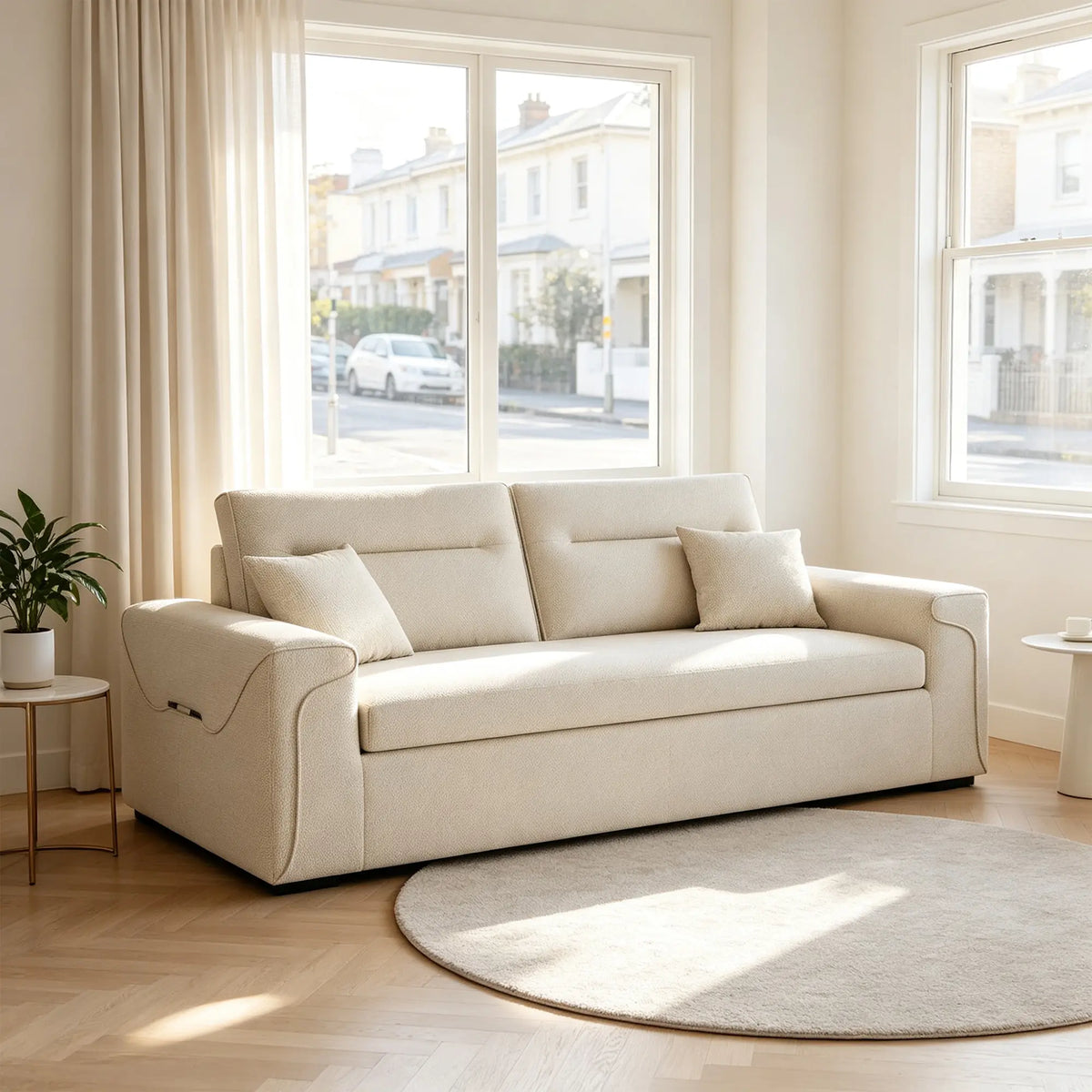 LIVARA Modern Fabric Sofa Cotton Linen Upholstery Latex Cushioning Solid Wood Frame 180/200cm for Living Room Apartment - Khaki