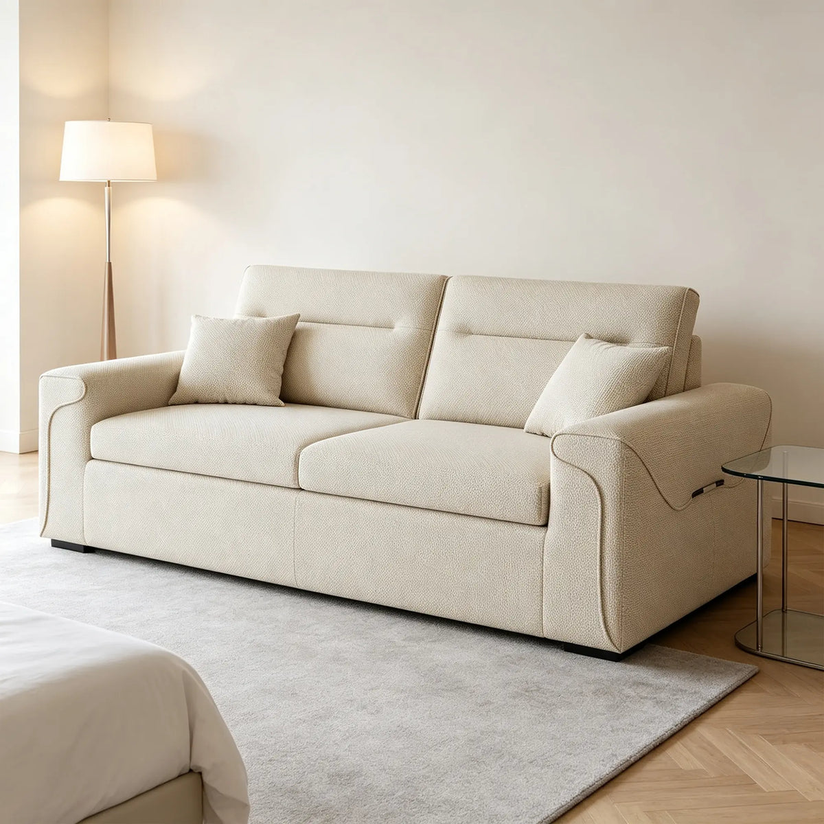 LIVARA Modern Fabric Sofa Cotton Linen Upholstery Latex Cushioning Solid Wood Frame 180/200cm for Living Room Apartment - Khaki