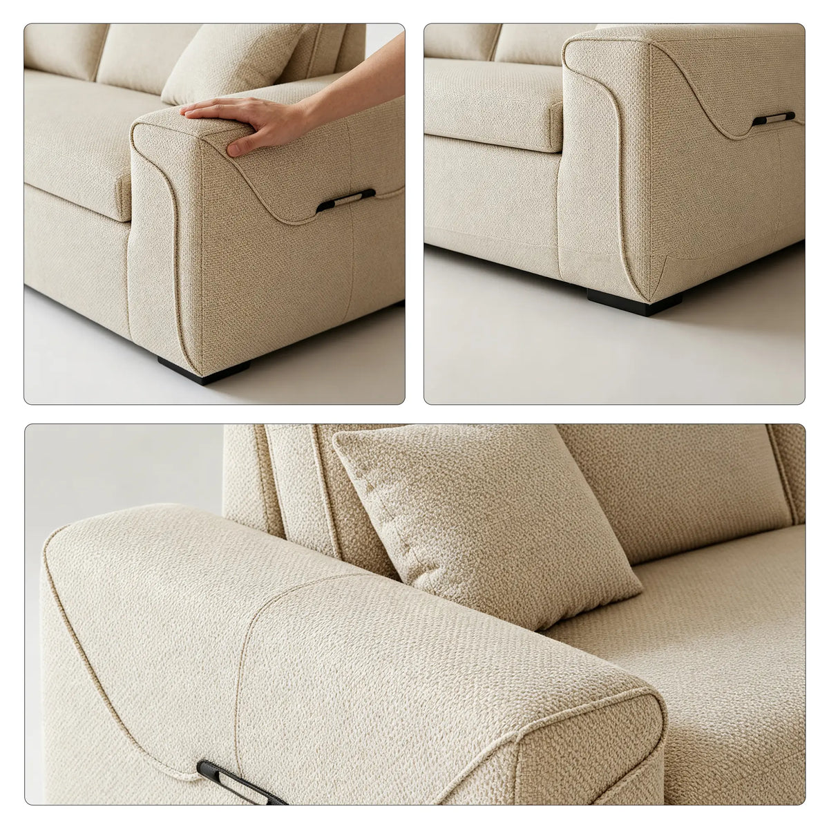 LIVARA Modern Fabric Sofa Cotton Linen Upholstery Latex Cushioning Solid Wood Frame 180/200cm for Living Room Apartment - Khaki