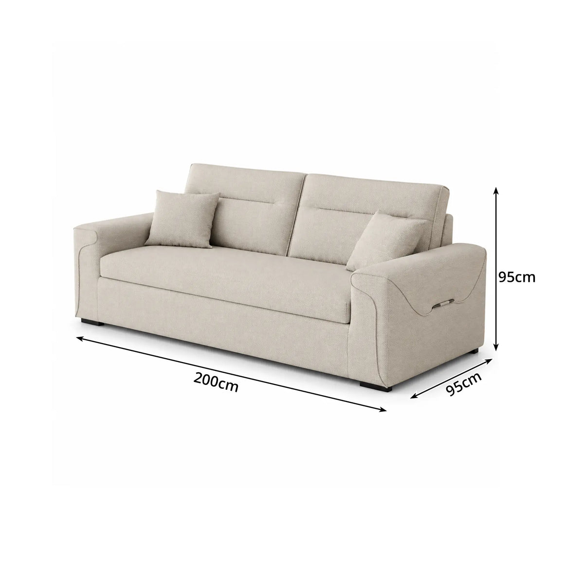 LIVARA Modern Fabric Sofa Cotton Linen Upholstery Latex Cushioning Solid Wood Frame 180/200cm for Living Room Apartment - Khaki