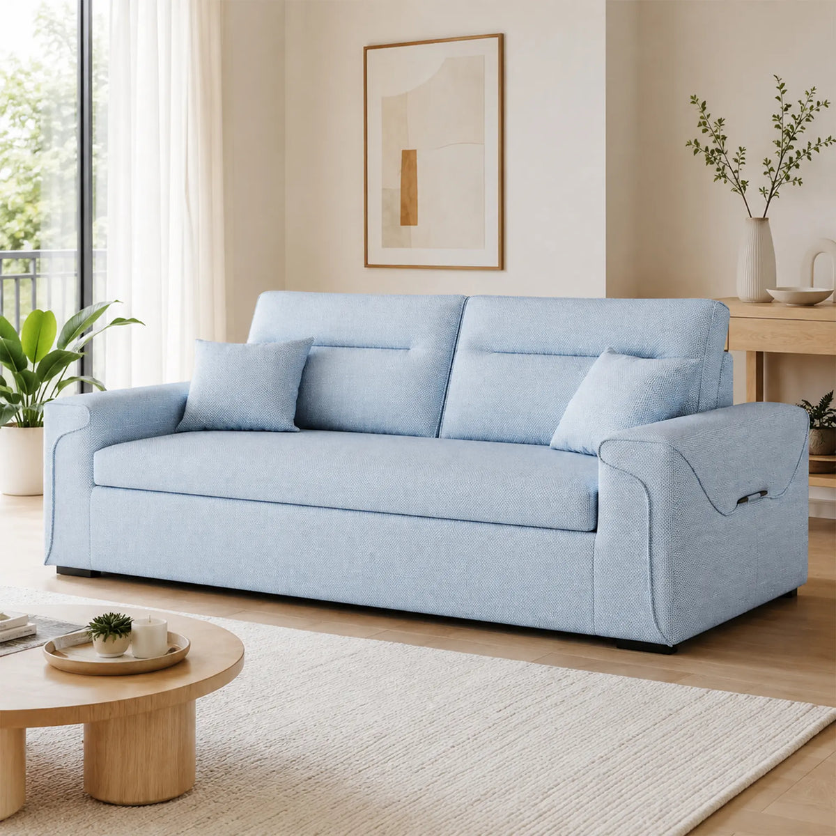 LIVARA Modern Fabric Sofa Cotton Linen Upholstery Latex Cushioning Solid Wood Frame 180/200cm for Living Room Apartment - Blue