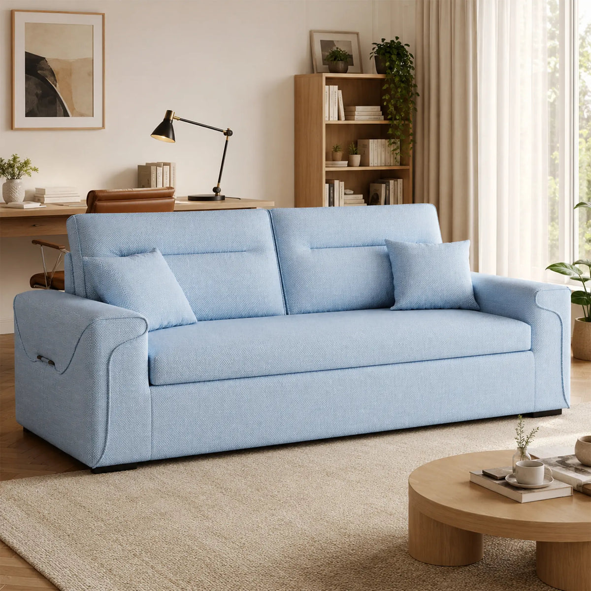 LIVARA Modern Fabric Sofa Cotton Linen Upholstery Latex Cushioning Solid Wood Frame 180/200cm for Living Room Apartment - Blue